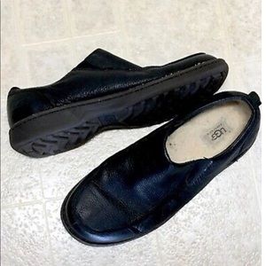 UGG Black Leather Slip On Loafer Shoes